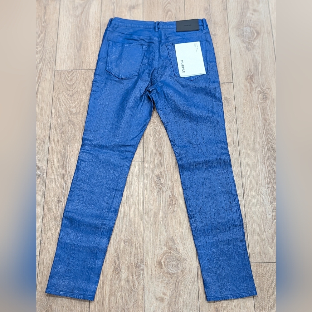 $275 Mens PURPLE BRAND Paint Job Crackled Coated Skinny Jeans Blue 34 - Picture 5 of 8